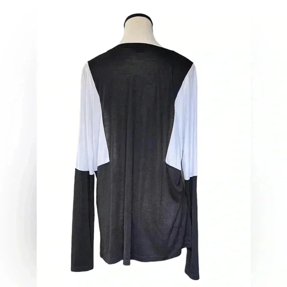 Vince Womens V Neck Shirt Black White colorblock Semi Sheer Long Sleeve Top Sz M - Picture 2 of 12